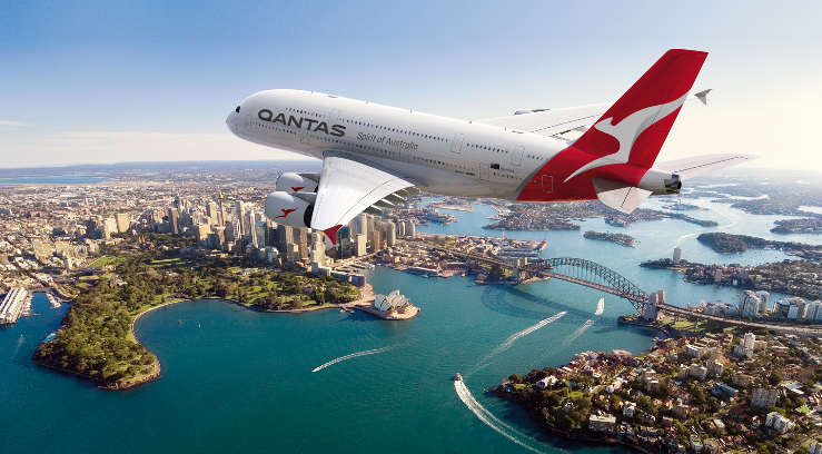 Qantas A380 flying over Sydney