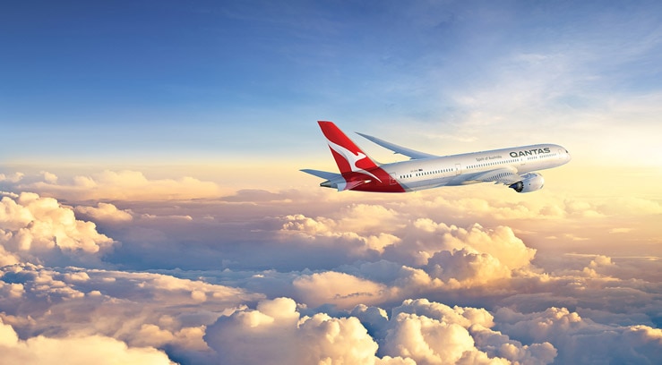 Qantas Dreamliner 787 flying above the clouds
