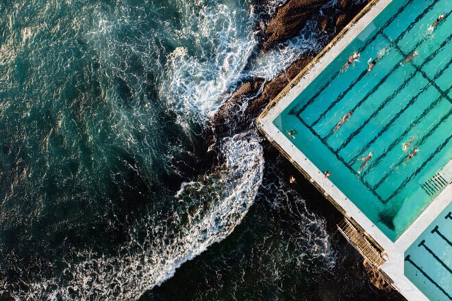 Areial view of Bondi pools