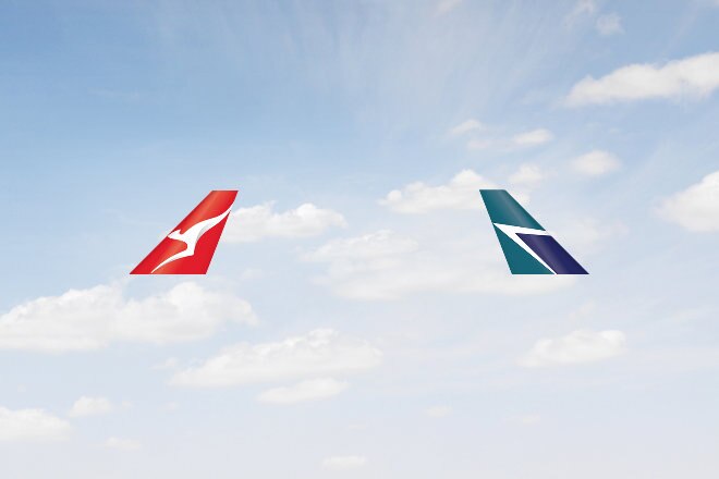 Qantas and West Jet plane tails