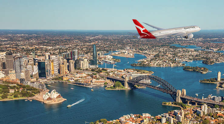 Dreamliner flying over the Sydney Harbour