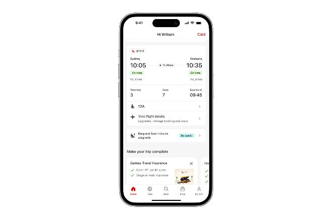 Upgrade screen in Qantas App