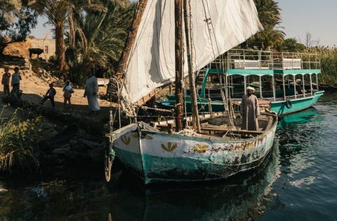 A traditional felucca on the shores of the Nile