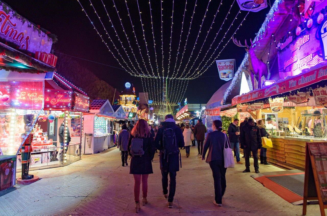 Paris La Défense Christmas Market in France at night