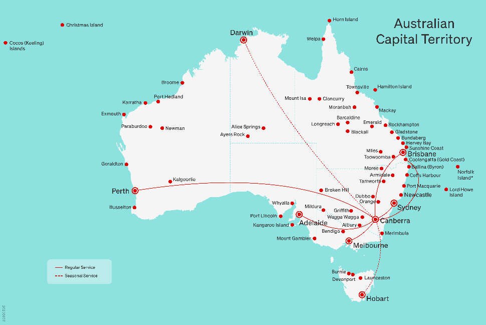 Direct flights to/from the Australian Capital Territory