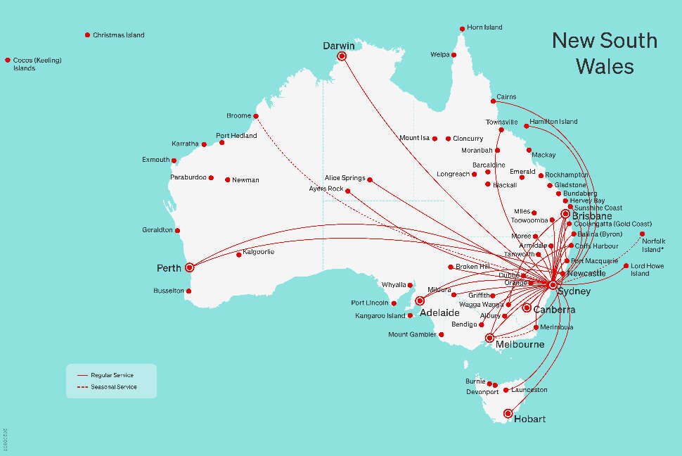 Direct flights to/from and within New South Wales