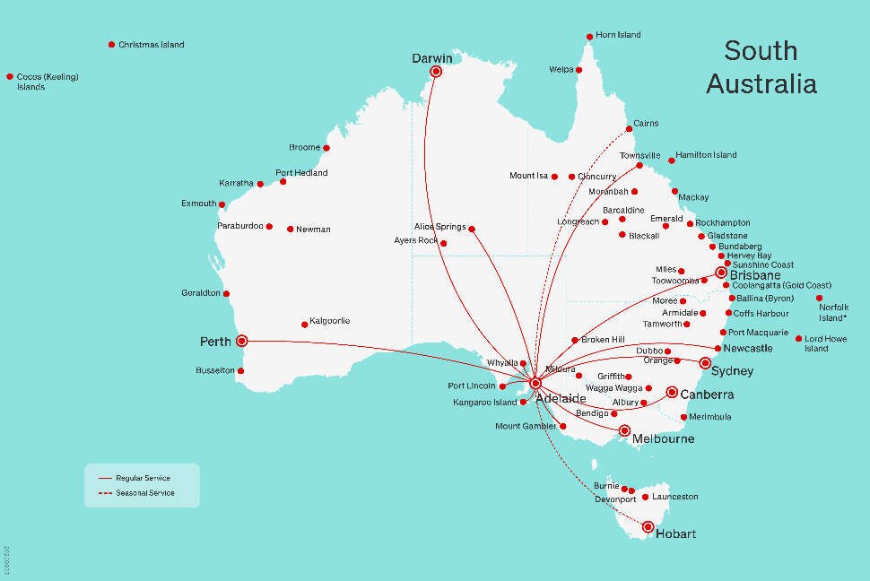 Direct flights to/from and within South Australia