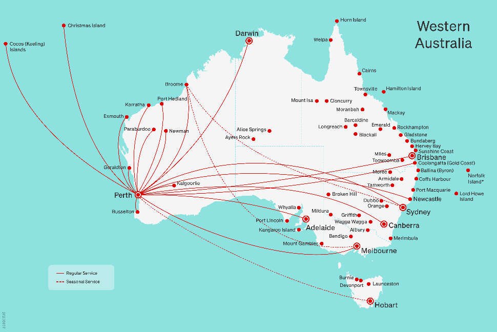 Direct flights to/from and within Western Australia