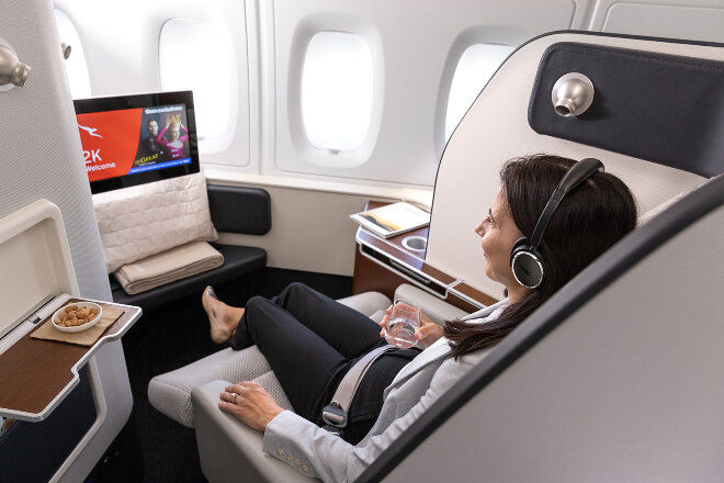 lady sitting in first class