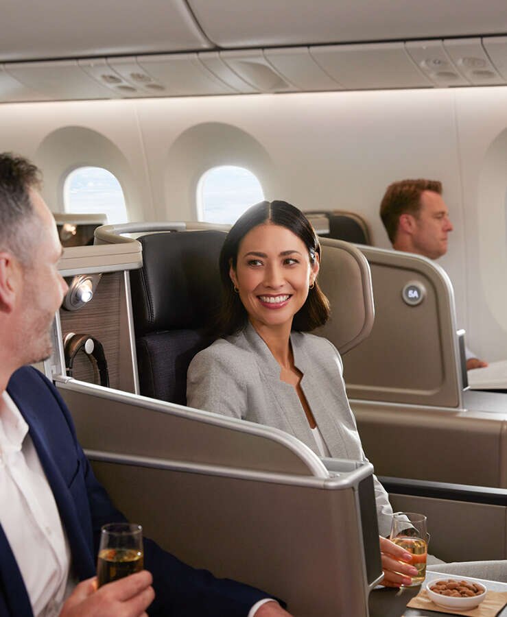 Couple dining onboard 787 business