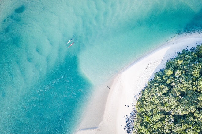 Aerial view of kayakers