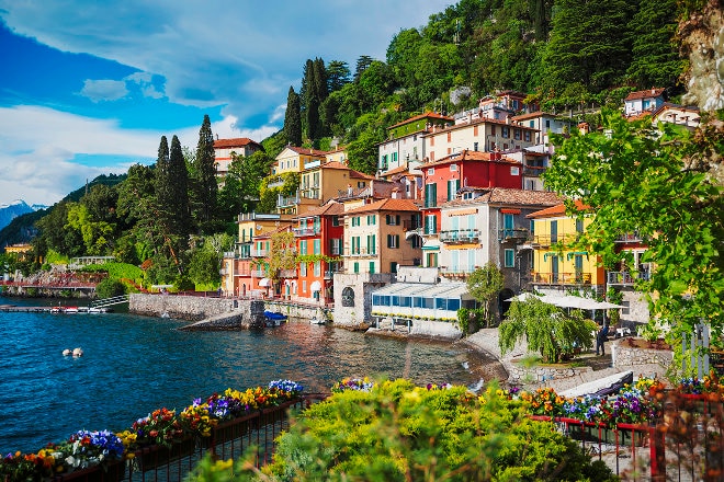 Colourful terrace houses in Lake Como Italy