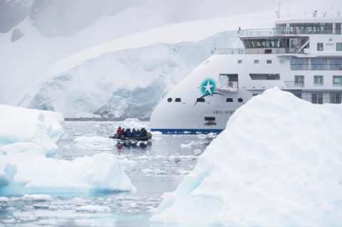 antarctic landscape and cruise ship