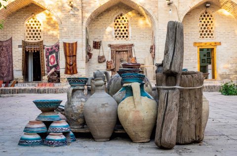 Earthenware jugs in the historic centre of Bukhara