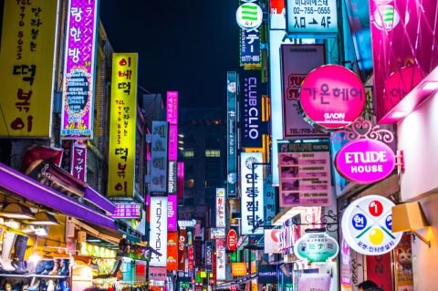 seoul city neon lights