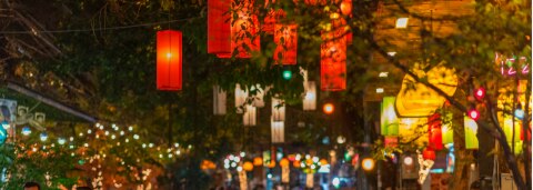 bangkok rambutrri road lanterns night time 