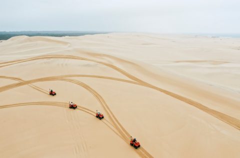 Quad biking on sand dunes in Worimi Country