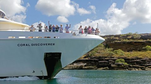 coral explorer cruise ship passes through gagari rip
