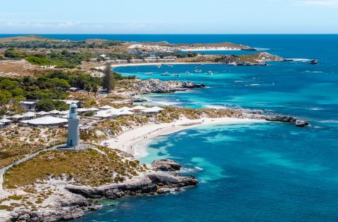 Aerial view of lighthouse on Rottnest Island, Western Australia