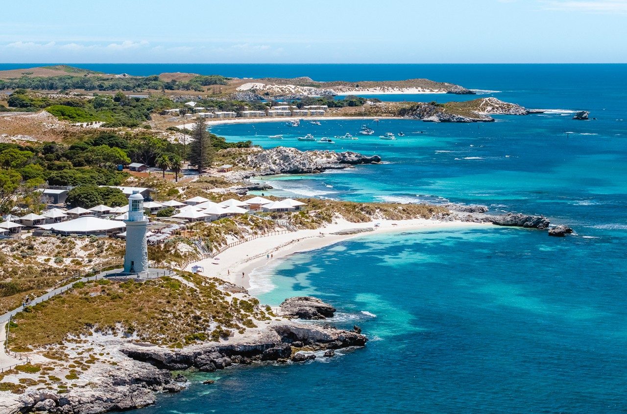 Aerial view of lighthouse on Rottnest Island, Western Australia