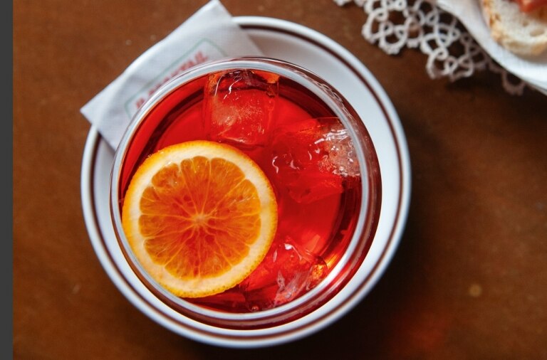Negroni Sbagliato with aperitivo snacks at Bar Basso, Milan