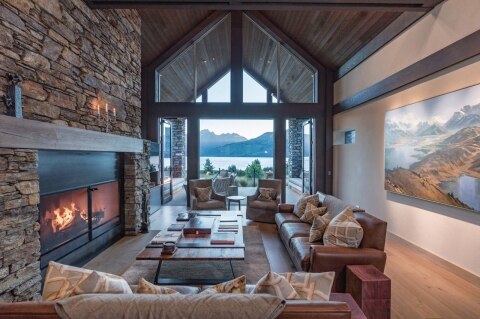 Villa Lounge at Blanket Bay lodge in New Zealand