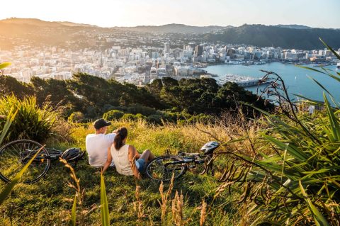 Cyclists at Mt Victoria Lookout, Wellington
