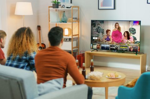 Family watching tv