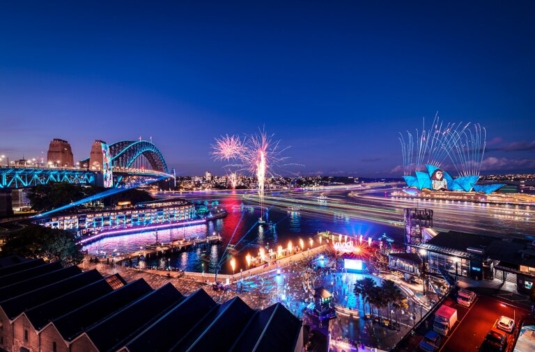 Sydney Harbour Bridge and Opera House during Vivid Sydney